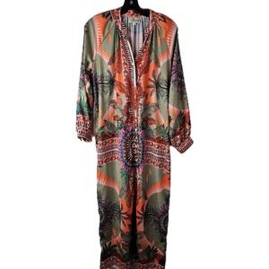 Bianca Paris Maxi Dress T1 Small Bonaventure Zoulou Monkey Long Sleeve Button